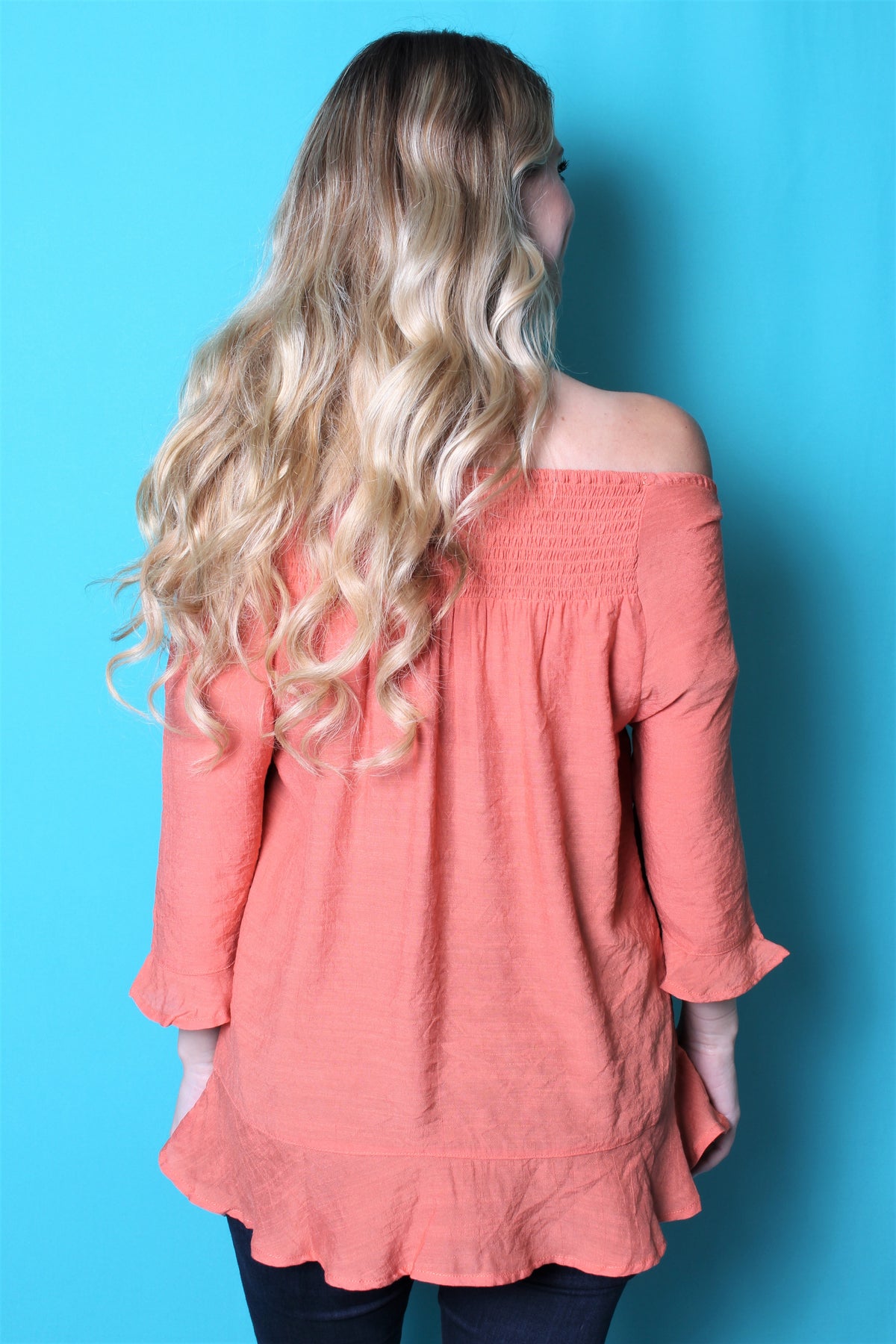 Women's 3/4th Sleeve Off Shoulder Woven Top