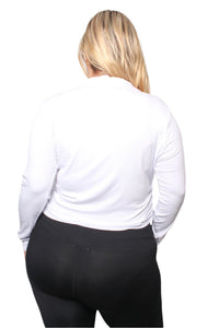 Women's Plus Long Sleeves Collar V Neck Ruched Side Ribbed Top