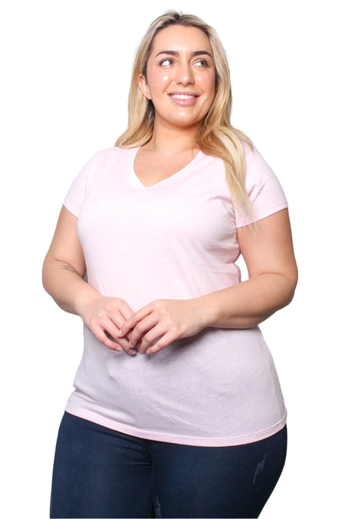 Women's Plus Short Sleeves V Neck Basic Tee