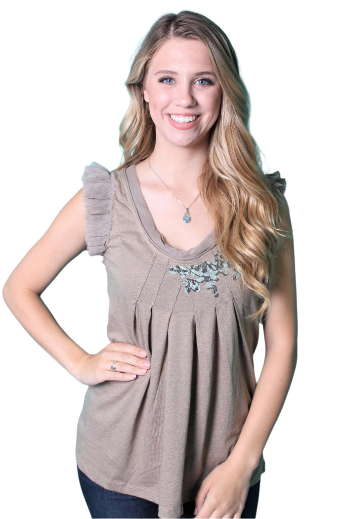 Women's Sleeveless V Neck Top with Chiffon Lining