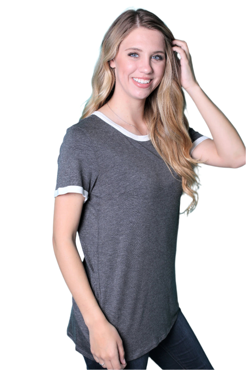 Women's Short Sleeve Solid T Shirt w/ White Lining