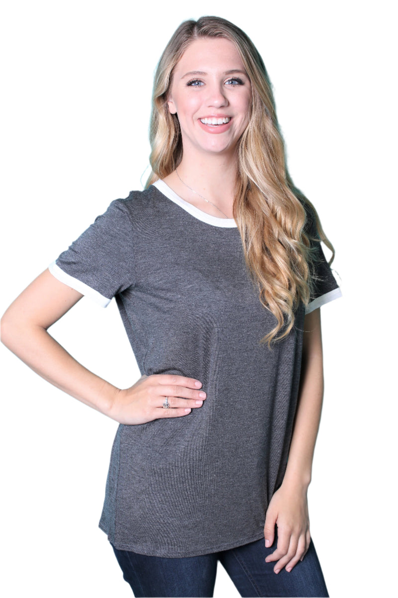 Women's Short Sleeve Solid T Shirt w/ White Lining