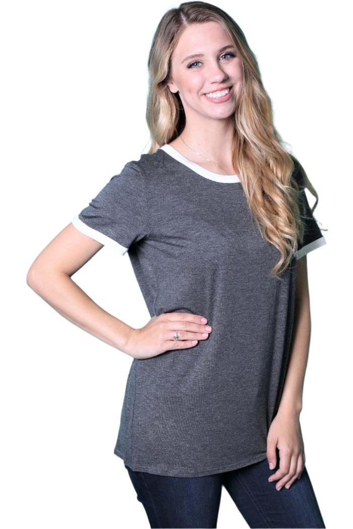 Women's Short Sleeve Solid  Ringer T Shirt