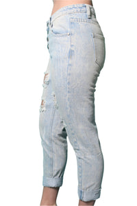 Women's Washed Skinny Ripped Jeans with Buttons