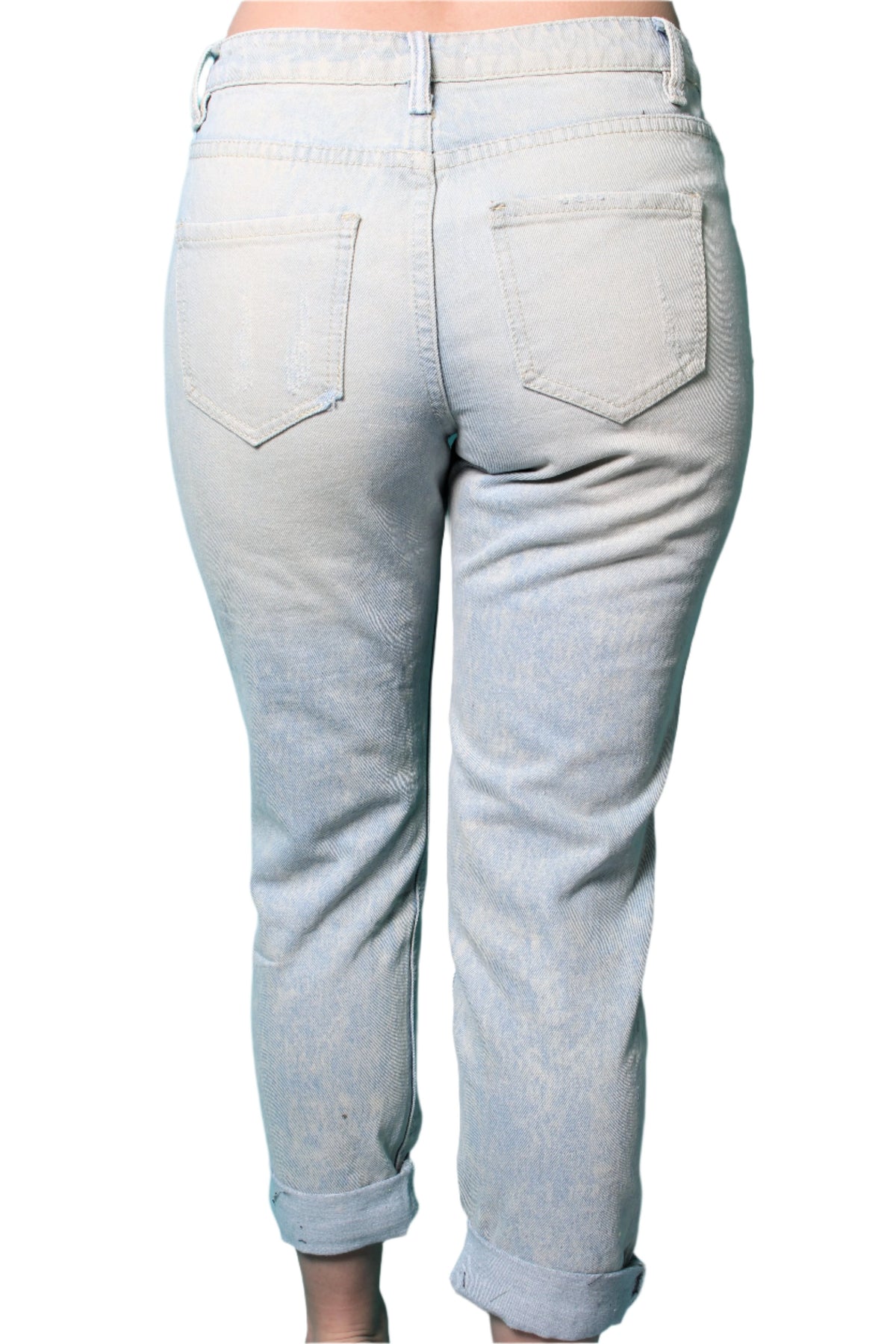 Women's Washed Skinny Ripped Jeans with Buttons