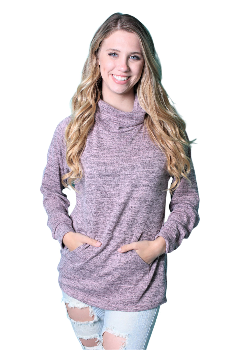 Women's Long Sleeve Cowl Neck Top w/ Pockets