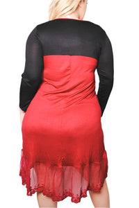 Women's Plus Long Sleeve Dress with Lace Bottom Hem