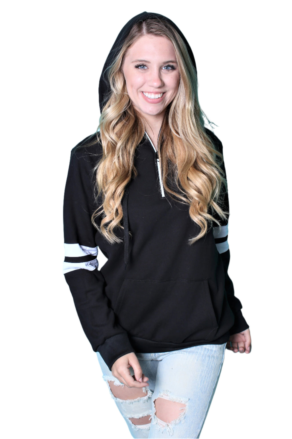 Women's Long Sleeve Hoodie Sweater w/ Arm Lines