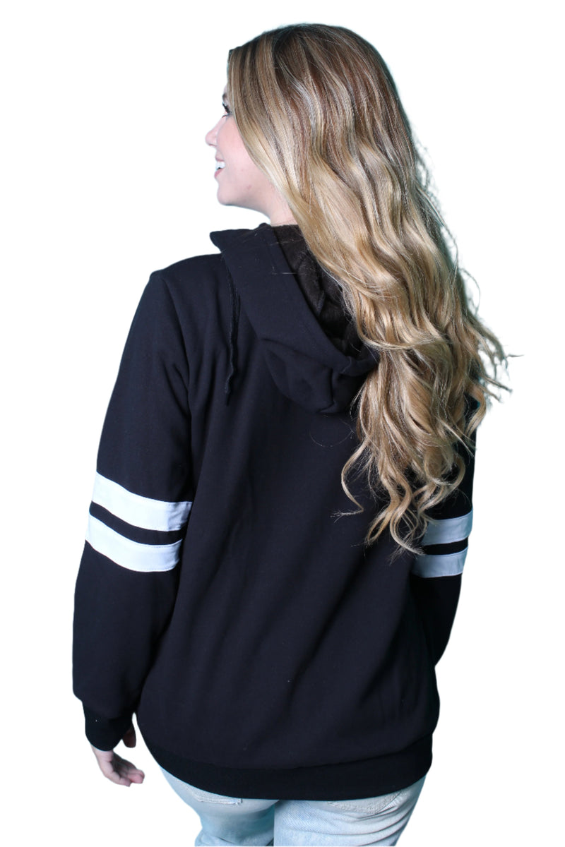 Women's Long Sleeve Hoodie Sweater w/ Arm Lines