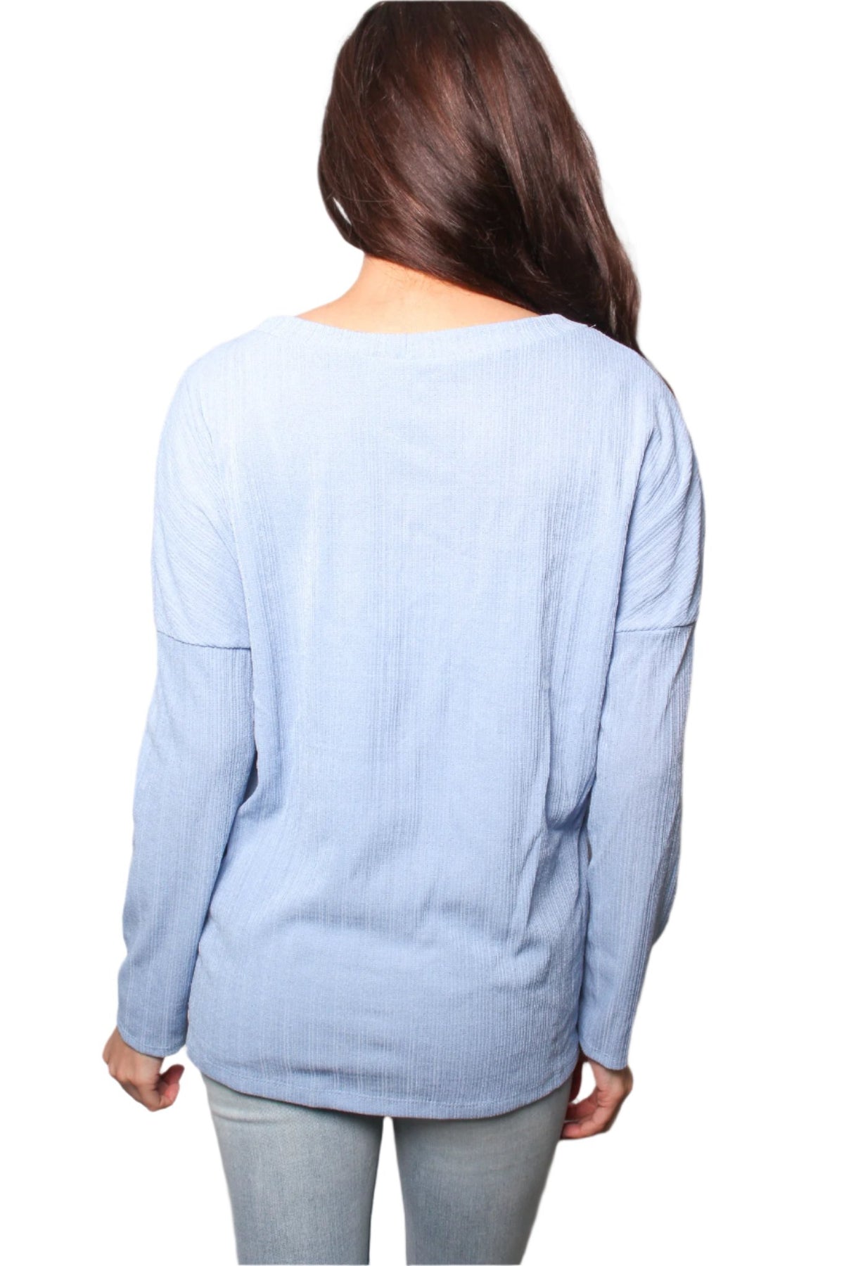 Women's V Neck Long Sleeves Tie Front Button Detail Top