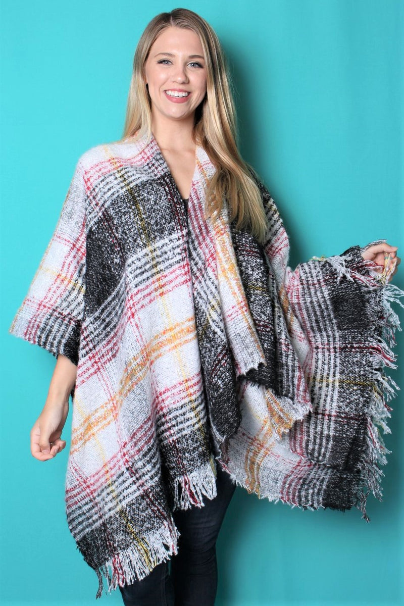 Women's Drape Multi Color Poncho with Tassel