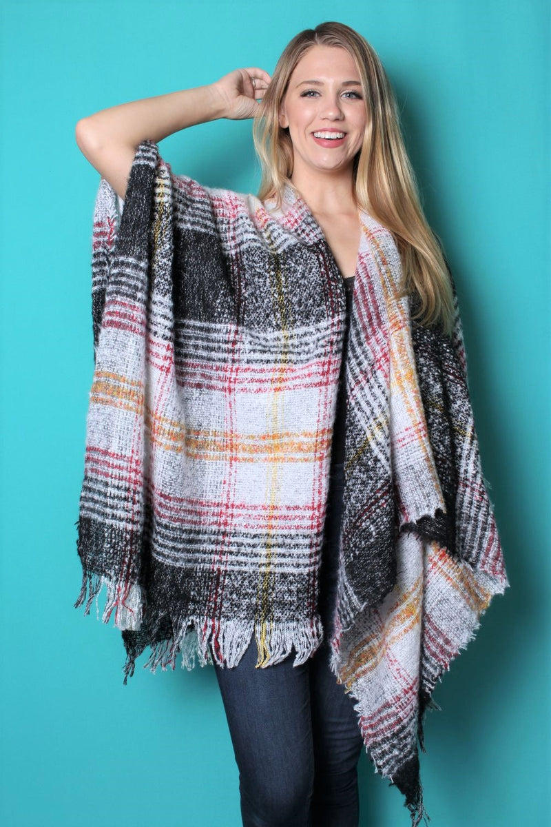 Women's Drape Multi Color Poncho with Tassel