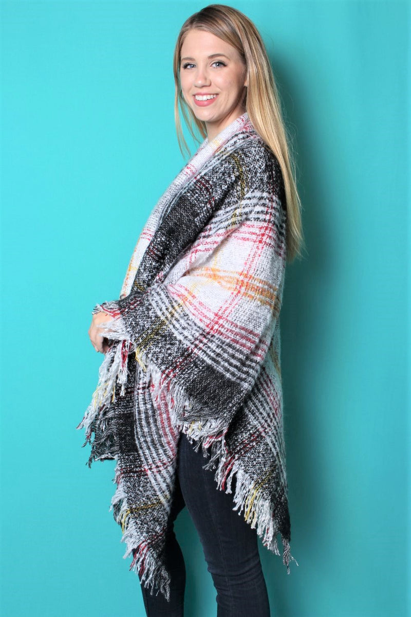 Women's Drape Multi Color Poncho with Tassel