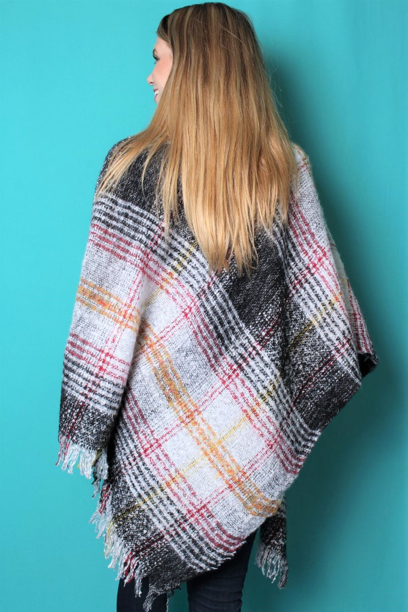 Women's Drape Multi Color Poncho with Tassel