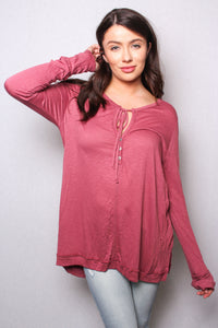 Women's Tie Neck Long Sleeves Button Front Detail Knit Top