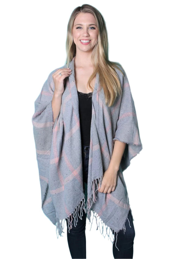 Women's Drape Multi Color Poncho with Tassel