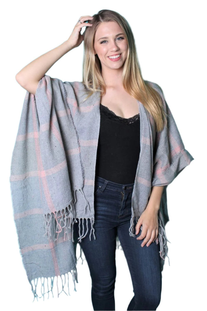 Women's Drape Multi Color Poncho with Tassel