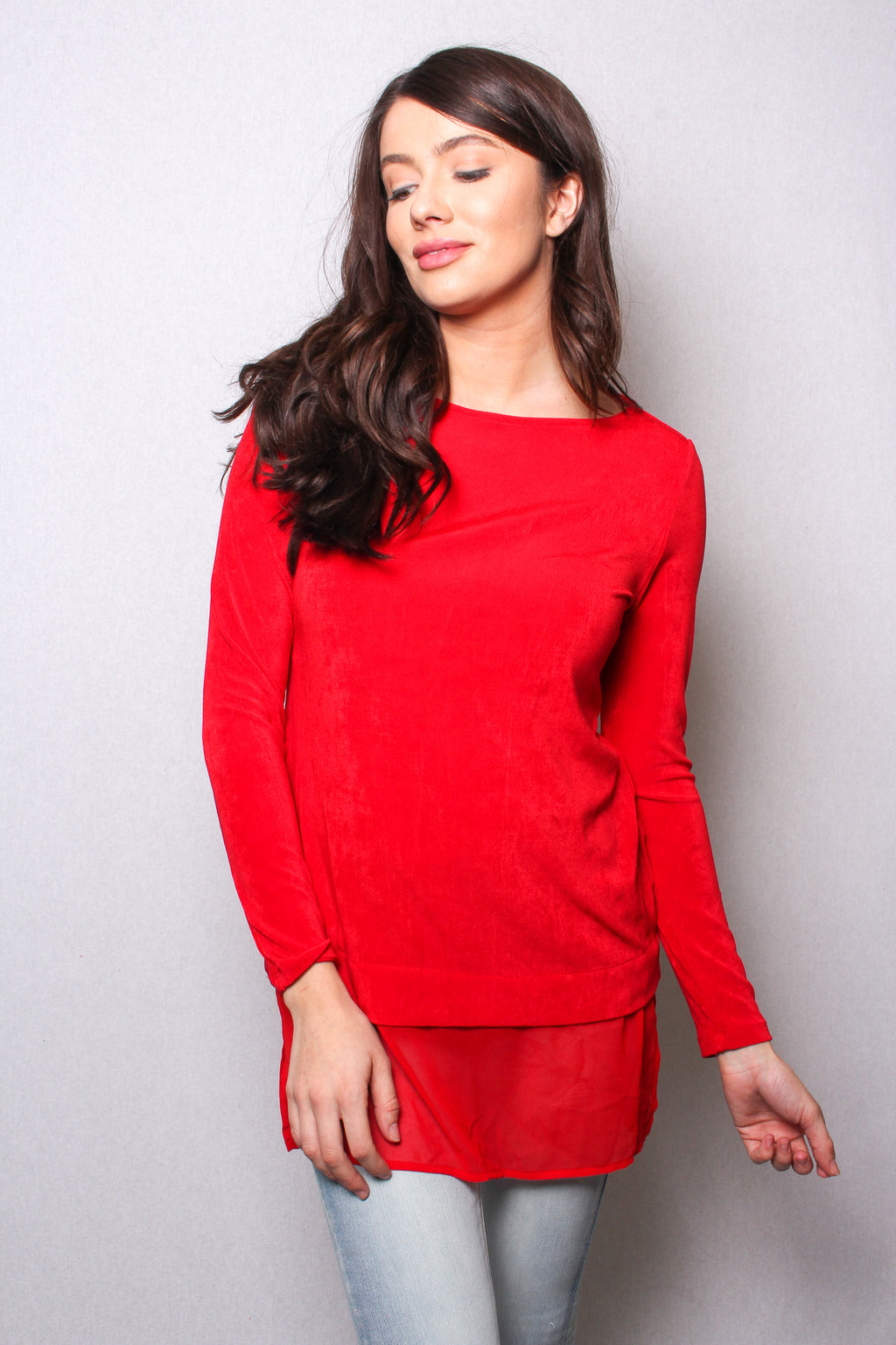 Women's Round Neck Long Sleeves With Chiffon Layer Blouse