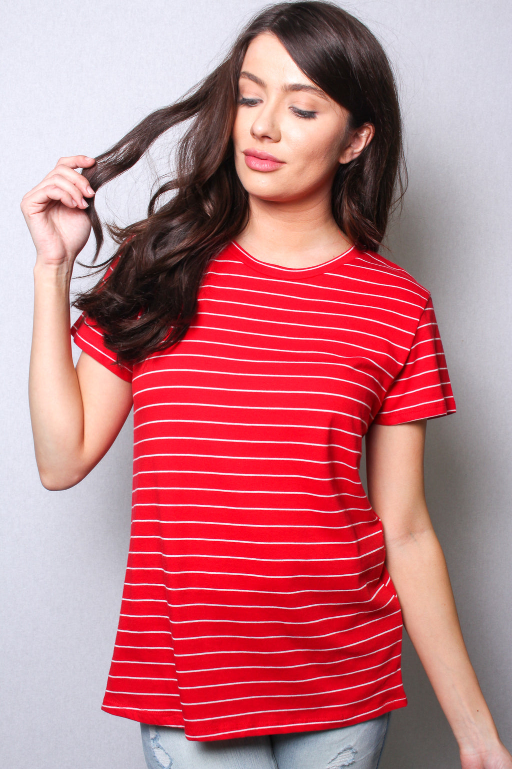 Women's Short Sleeves Crew Neck Stripe Comfy Shirt