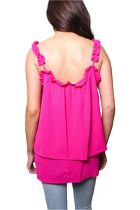 Women's Ruffle Strap Layered Sleeveless Top