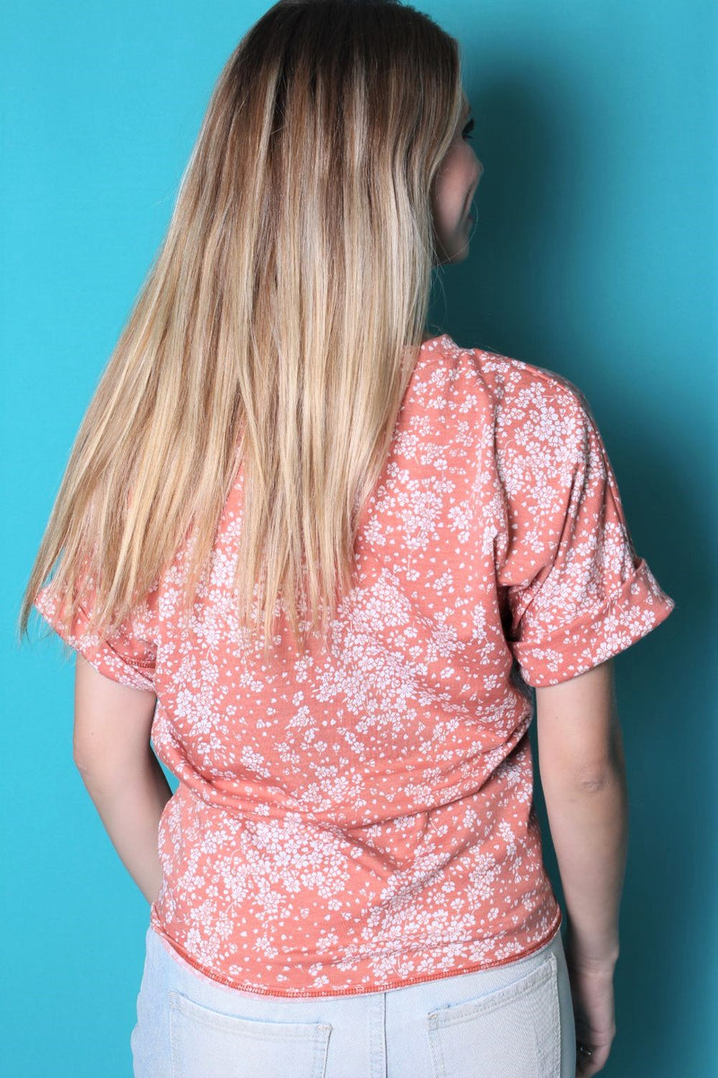 Women's Floral V Neck Top w/ Front Knot