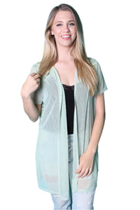 Women's Short Sleeve Open Front Crochet Detailed Kimono