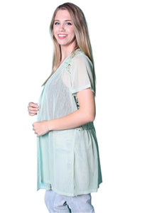 Women's Short Sleeve Open Front Crochet Detailed Kimono