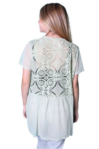 Women's Short Sleeve Open Front Crochet Detailed Kimono