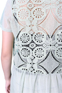 Women's Short Sleeve Open Front Crochet Detailed Kimono