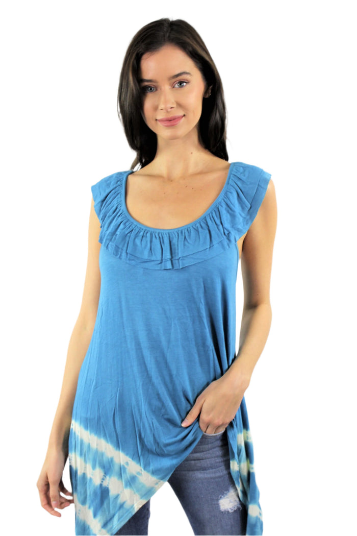 Ruffled Neck Line Tie Dye Tunic