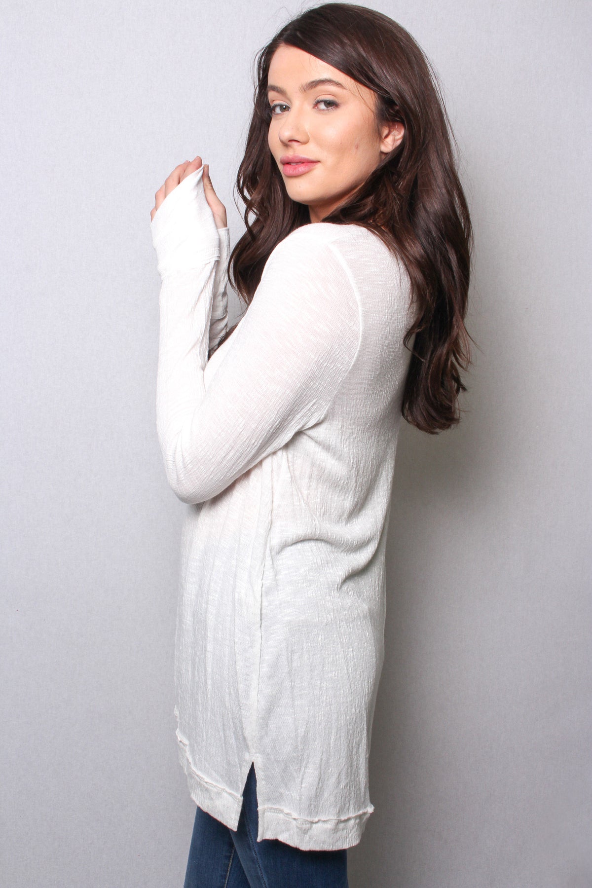 Women's Tie Neck Long Sleeves Button Front Detail Knit Top