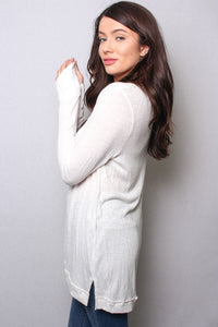 Women's Tie Neck Long Sleeves Button Front Detail Knit Top