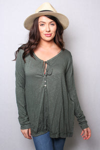 Women's Tie Neck Long Sleeves Button Front Detail Knit Top