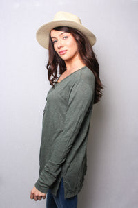 Women's Tie Neck Long Sleeves Button Front Detail Knit Top