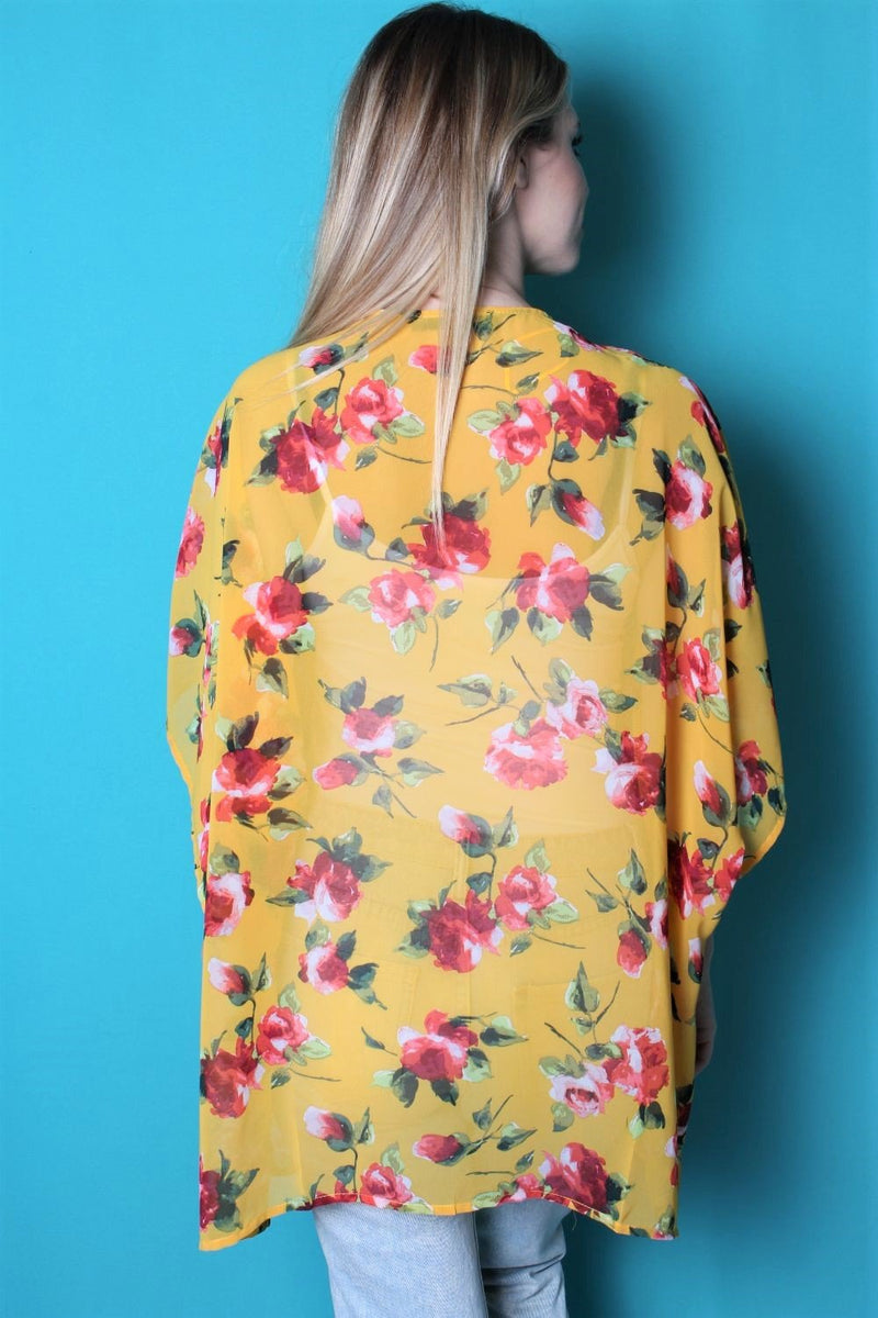 Women's Plus Size Floral Print Chiffon Kimono Cardigan