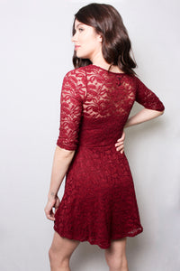 Women's Round Neck Short Sleeve Lace Mini Skater Dress