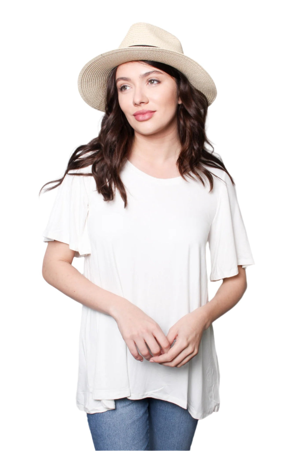 Women's Round Neck Short Sleeves Cage Open Back Flowy Tee