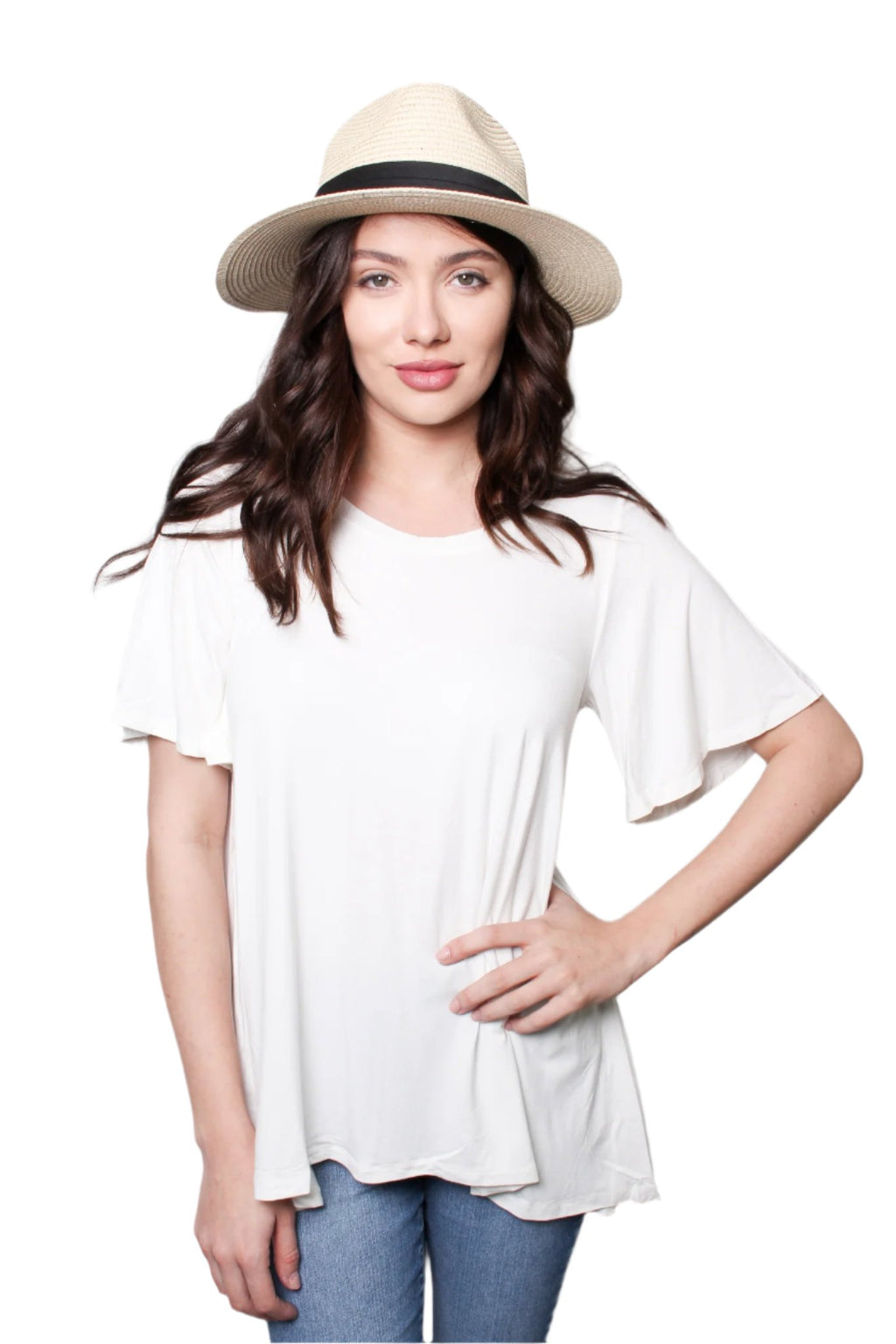 Women's Round Neck Short Sleeves Cage Open Back Flowy Tee