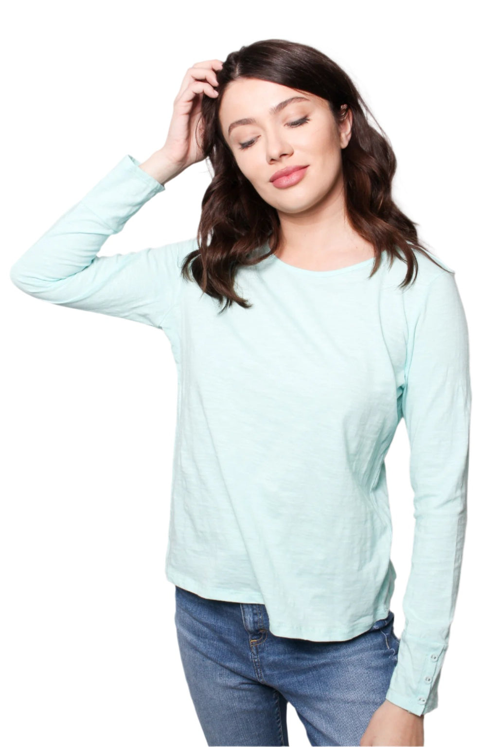 Women's Petite Round Neck Long Sleeves Solid Top