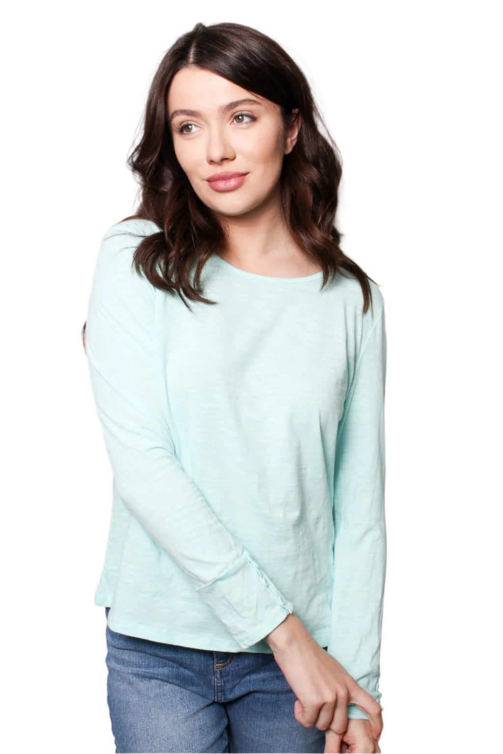 Women's Petite Round Neck Long Sleeves Solid Top