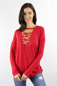 Women's Long Sleeve Lace Up Top