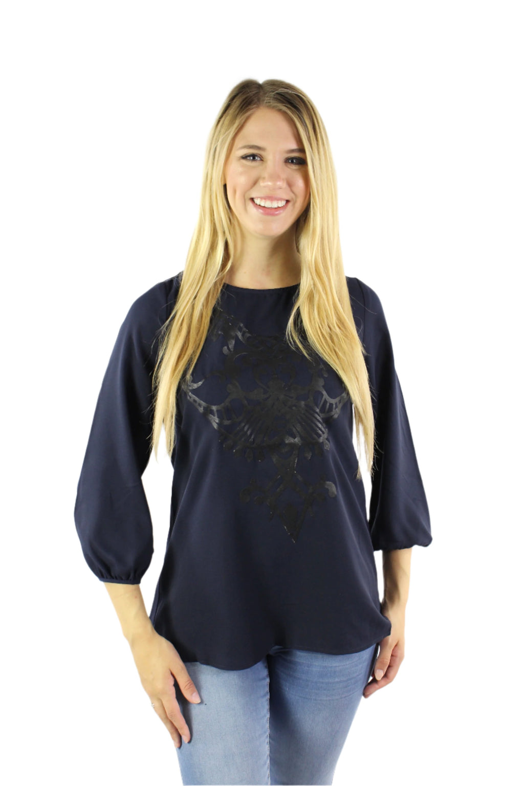 Women's 3/4 Sleeve Print Chiffon Top