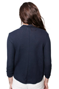 Women's Ruched Sleeves Open Front Waffle Cardigan