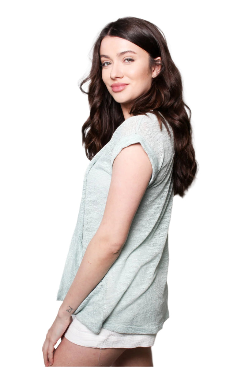 Women's Short Sleeves Open Front Pocket Mesh Cardigan