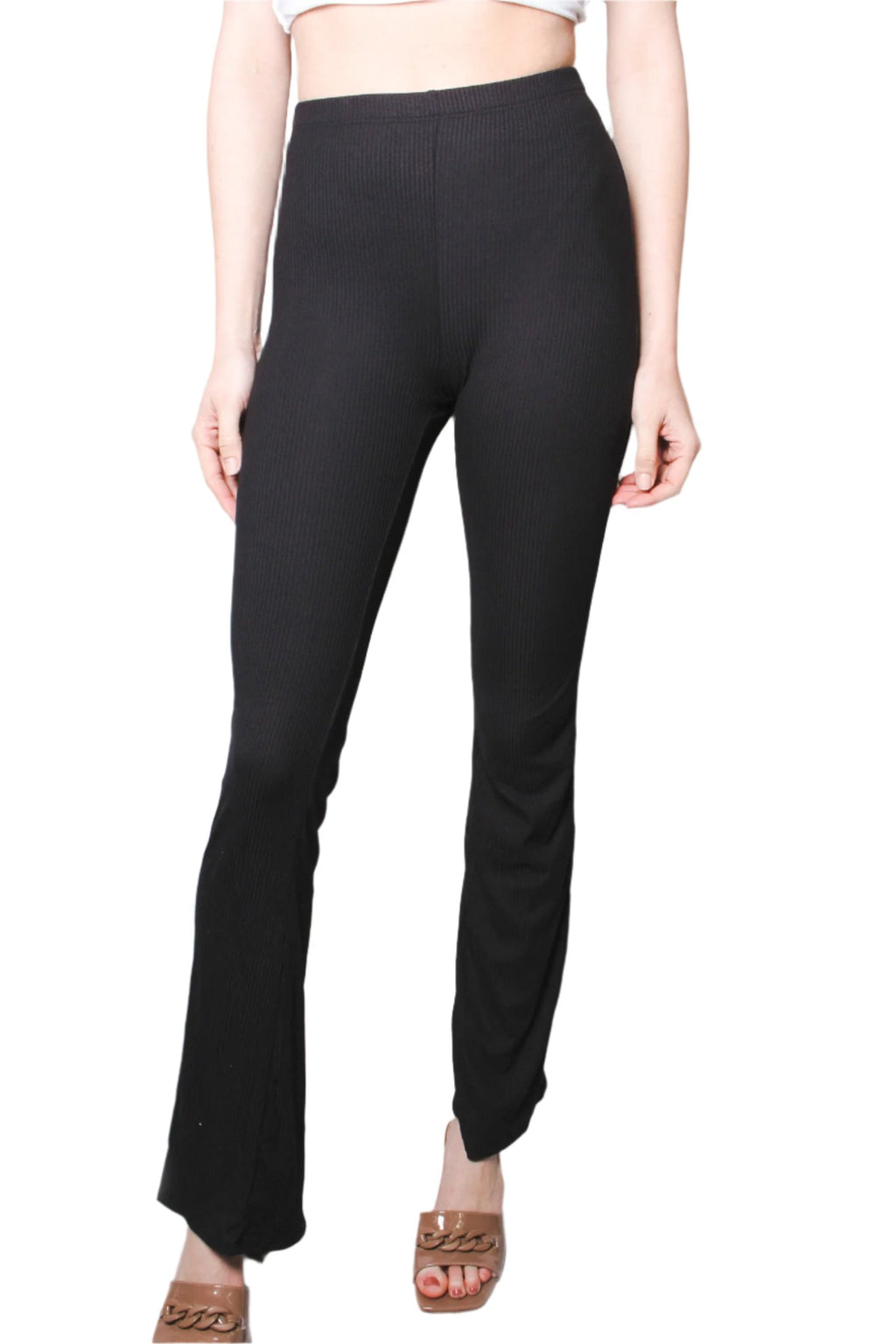 Women's High Waisted Ribbed Flare Pants