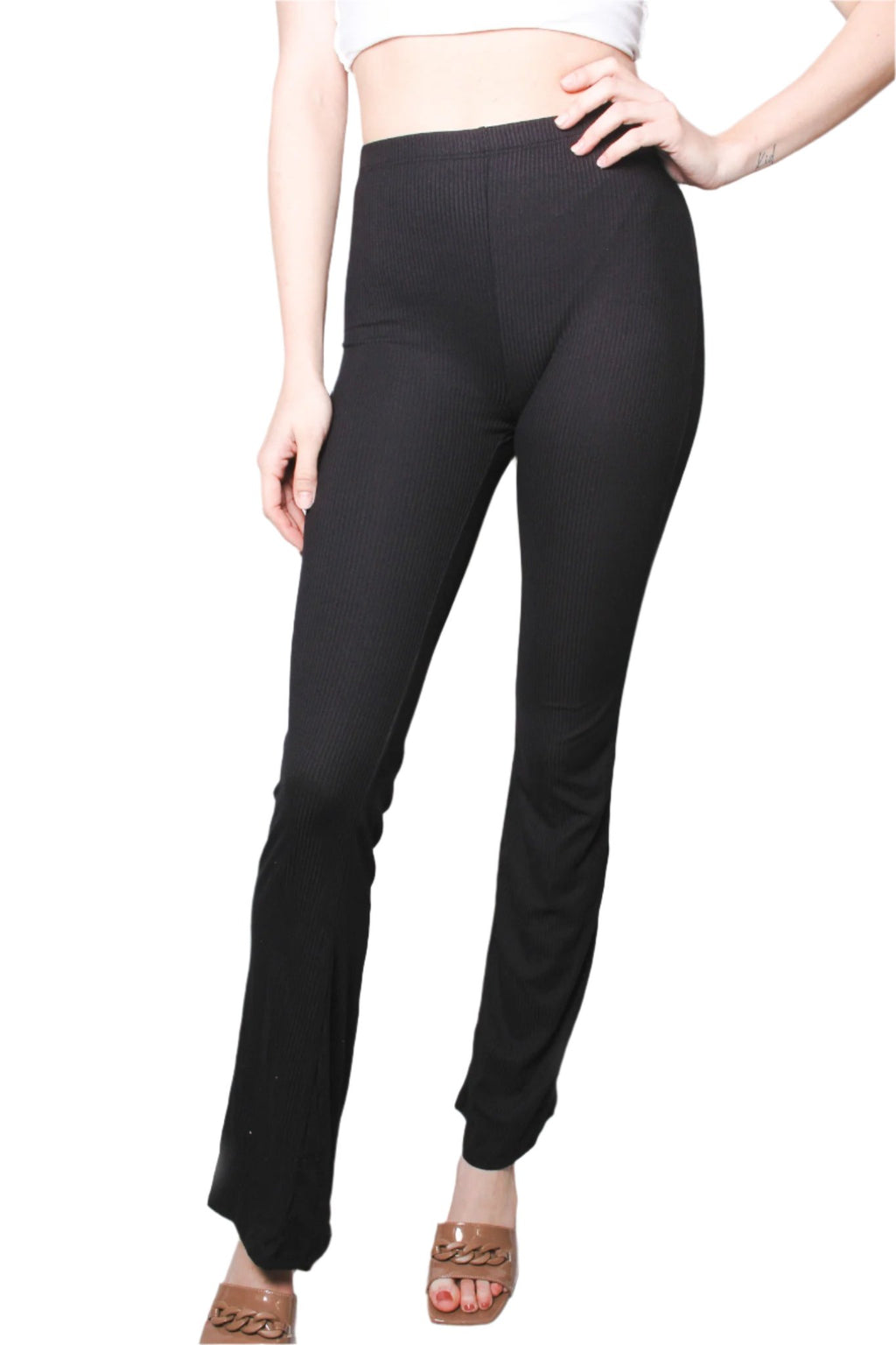 Women's High Waisted Ribbed Flare Pants