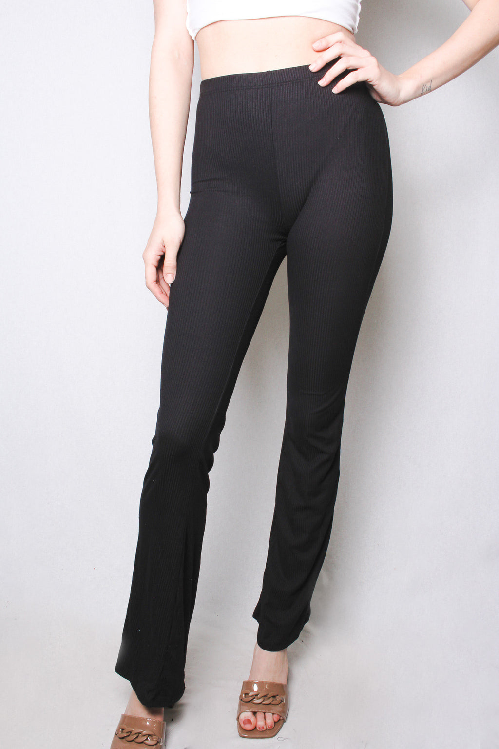 Women's High Waisted Ribbed Flare Pants