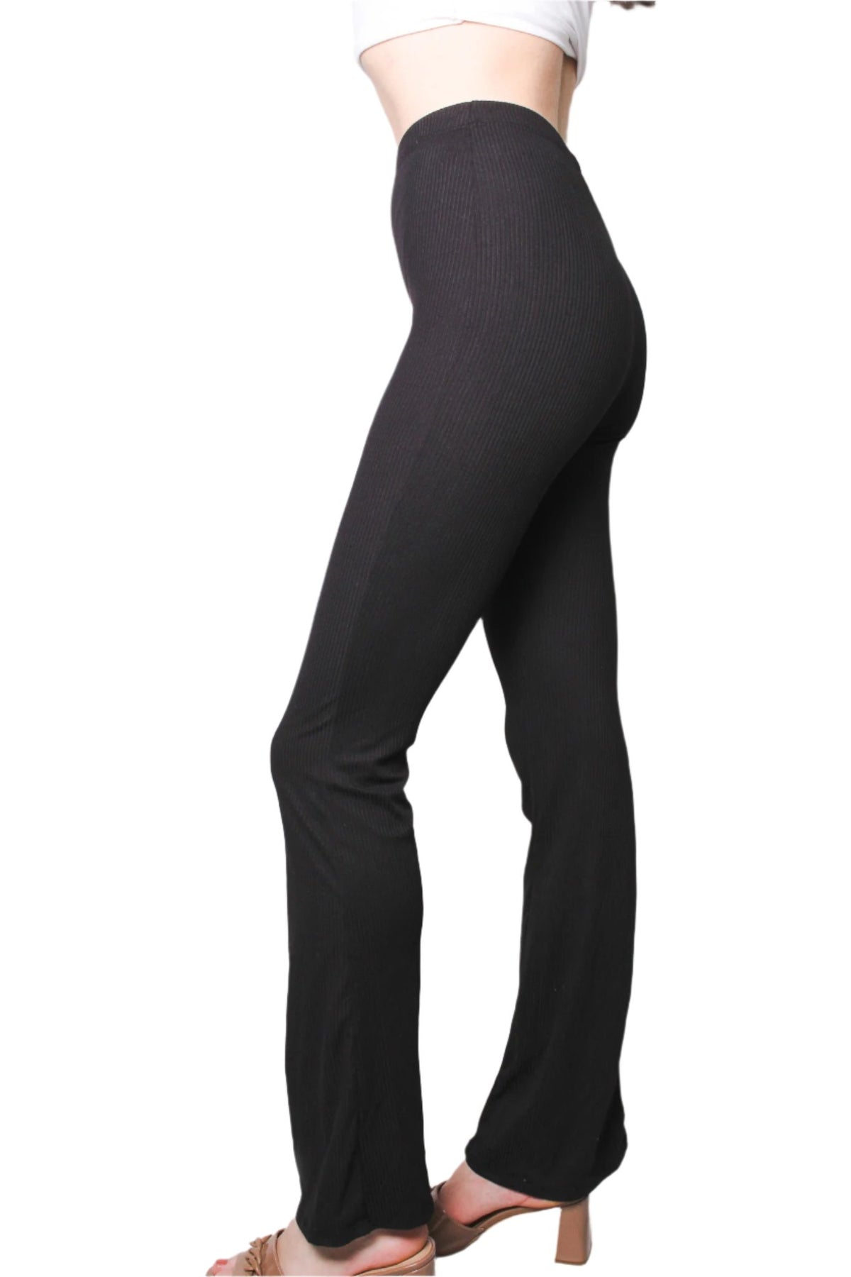 Women's High Waisted Ribbed Flare Pants
