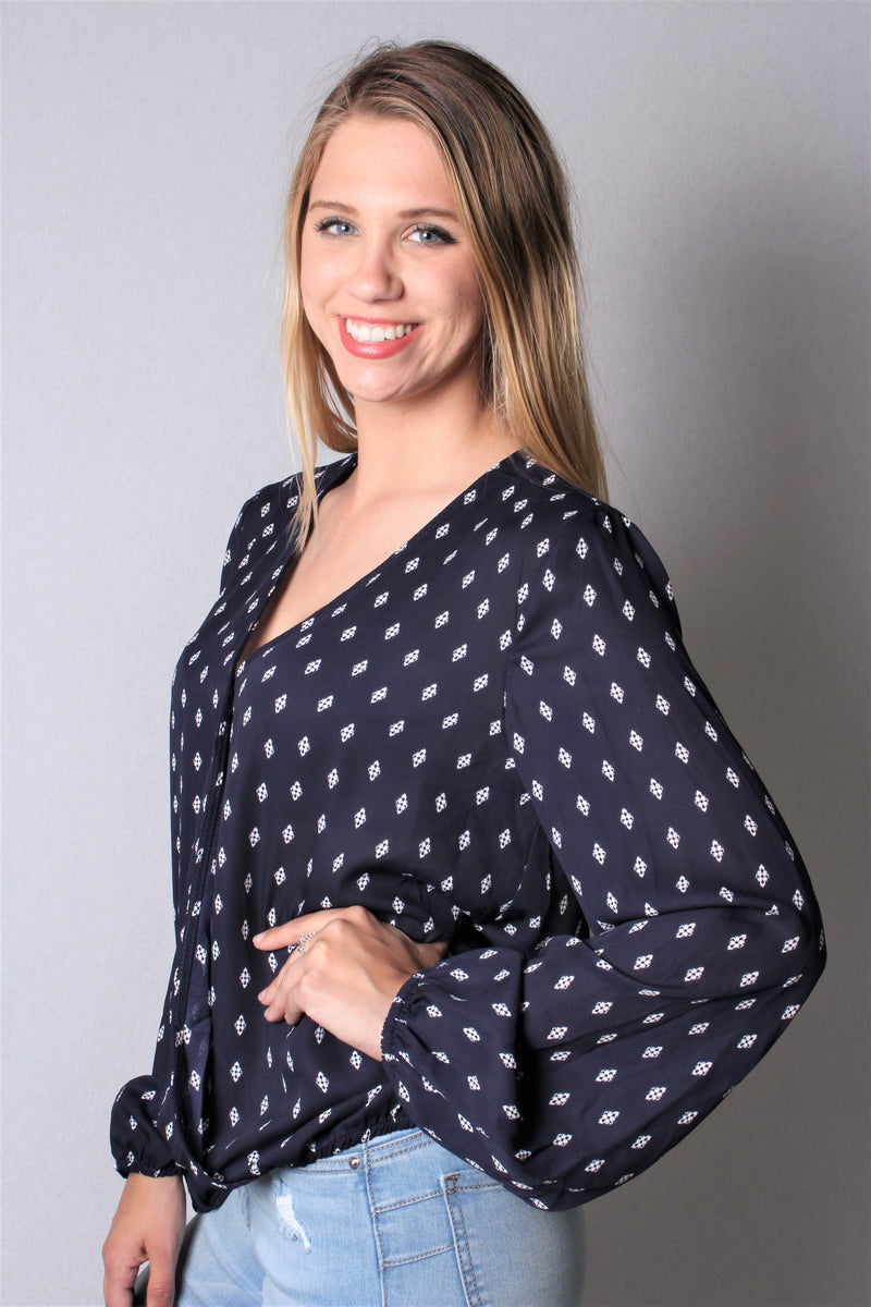 Women's Bishop Sleeve Printed Wrap Top