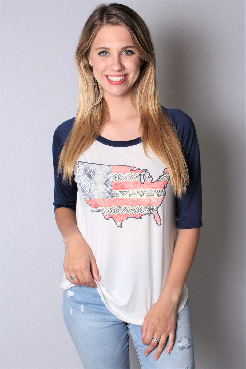 Women's 3/4th Sleeve USA Raglan Top